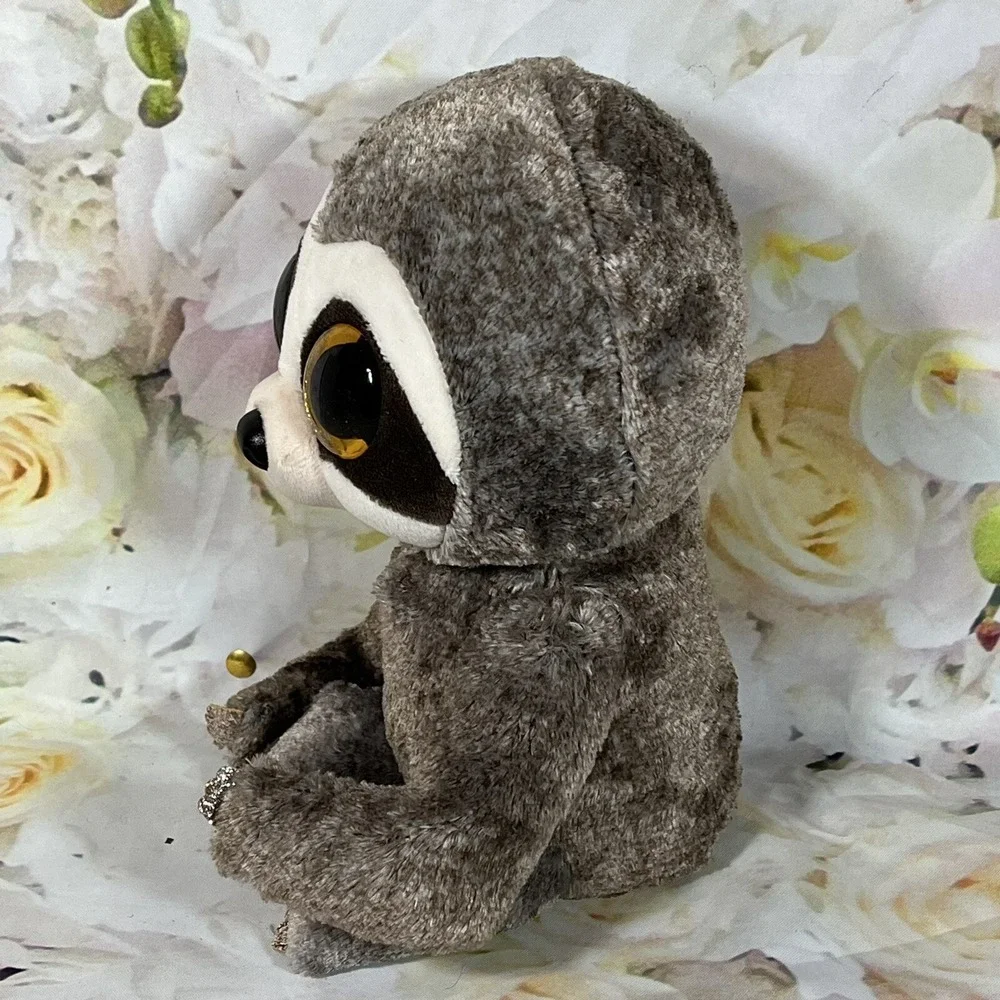 Ty Beanie Boo Dangler Sloth Plush Brown Gold Glitter Eyes Paws Soft TySilk 9in